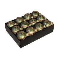 Othmar Decorations Kerstballen - gedecoreerd -12x st - groen - D7,5 cm - glas - luxe