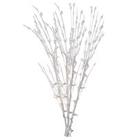 Kerstversiering glitter tak wit 76 cm decoratie kunstbloemen/kunsttakken met warm witte LED lichtjes - Decoratieve tak k