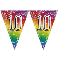 Boland 10 jaar verjaardag vlaggetjes - 2x stuks - slinger - 6 meter - Glitter folie - Binnen/buiten