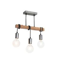 QAZQA Industriële hanglamp bruin met staal 3-lichts - Gallow