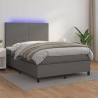 Boxspring met matras en LED kunstleer grijs 140x200 cm