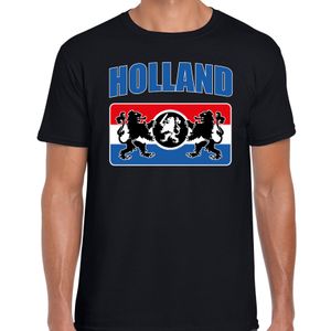 Zwart t-shirt Holland / Nederland supporter Holland met een Nederlands wapen EK/ WK voor heren