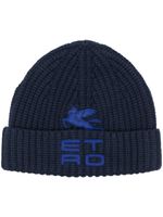 ETRO bonnet nervuré à logo brodé - Bleu