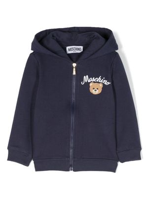 Moschino Kids hoodie zippé à logo imprimé - Bleu