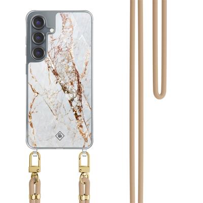 Samsung Galaxy S25 hoesje met beige koord - Marmer goud