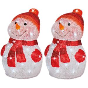 Lumineo Kerstverlichting figuur - Set van 2x stuks - sneeuwpop - LED - 35 cm - buiten - LED