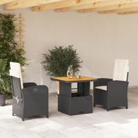 3-delige Tuinset met kussens poly rattan zwart