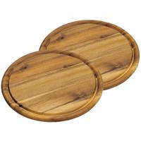 Broodplank/serveerplank/snijplank - 2x stuks - rond - met sapgroef - Dia 25 cm - Acacia hout