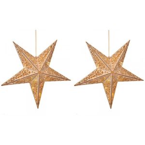 2x stuks houten kerststerren hangdecoraties met verlichting 40 cm