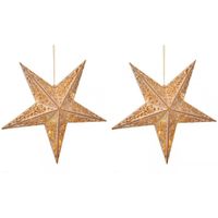 2x stuks houten kerststerren hangdecoraties met verlichting 40 cm