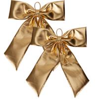 Grote decoratie strik - 2x - 68 x 80 cm - goud - metallic - kunststof - deur ornament kerststrik