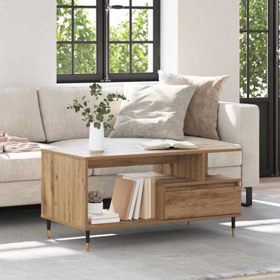 Salontafel artisanaal eikenkleurig 90 x 49 x 45 cm Bewerkt hout