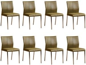 Set van 8 Olijfgroene leren moderne eetkamerstoelen Basic - poot vierkant rvs - Vintage Leer Olive (olijfgroen leer)