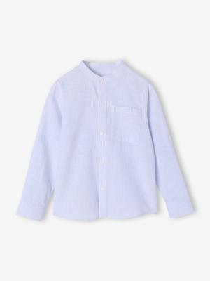 Gestreept jongenshemd met maokraag blauw, gestreept