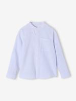 Gestreept jongenshemd met maokraag blauw, gestreept