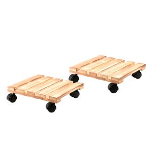 Kesper Plantenpot trolley - 2x - hout - lichtbruin - vierkant - 30 x 30 cm - max 100 kilo