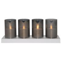 LED theelichthouders kaarsen - in glas - 4x - grijs - afstandsbediening en oplaadstation