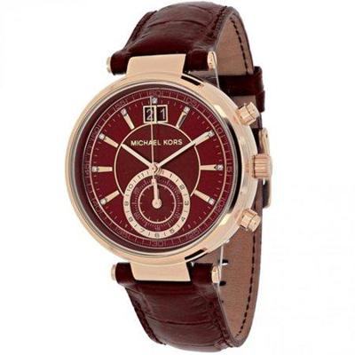 Michael Kors dames rood lederen band stalen kast quartz analoog horloge MK2426