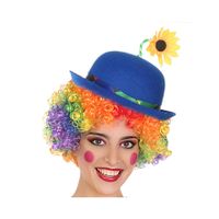 Verkleed bolhoed/clownshoedje voor volwassenen blauw met bloem - thumbnail