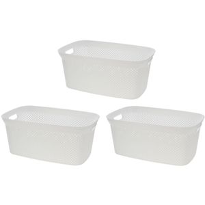 Wasmand van rotan gevlochten - 3x - wit - kunststof - 35 liter - 35 x 53 x 23 cm