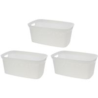 Wasmand van rotan gevlochten - 3x - wit - kunststof - 35 liter - 35 x 53 x 23 cm