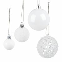 Relaxdays kerstballen - 50x st - wit - 3, 4 en 6 cm - kunststof - mat/glans/glitter