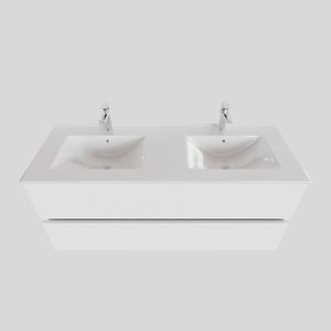 Badkamermeubel BWS Helsinki 120x46cm Keramiek Dubbel Mat Wit 2 Laden (2 kraangaten)
