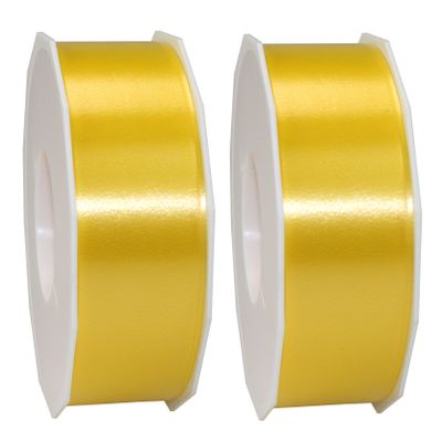 2x XL hobby/decoratie gele kunststof sierlinten 4 cm/40 mm x 91 meter