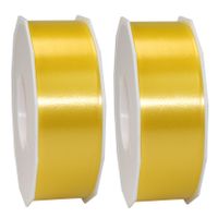 2x XL hobby/decoratie gele kunststof sierlinten 4 cm/40 mm x 91 meter 2x XL hobby/decoratie gele kunststof sierlinten 4 cm/40 mm x 91 meter