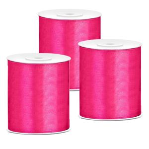 Hobby/knutsel satijnen sierlint - 3x - fuchsia - 10 cm x 25 mtr - cadeau lint