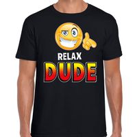Funny emoticon t-shirt relax dude zwart voor heren - thumbnail