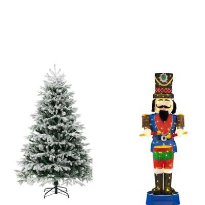 Kerstboom 180 cm en Verlichte Kerstsoldaat met 100 Ledlampjes Kerstboom met Warme Ledlampjes en Kerstsoldaat 185 cm