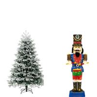 Kerstboom 180 cm en Verlichte Kerstsoldaat met 100 Ledlampjes Kerstboom met Warme Ledlampjes en Kerstsoldaat 185 cm