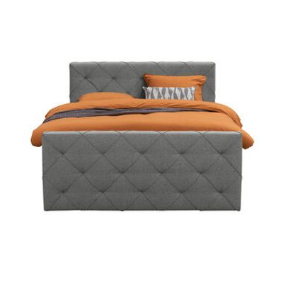 Boxspring met voetbord Liv geruit - lichtgrijs - 140x200 cm - ronde poot - Leen Bakker