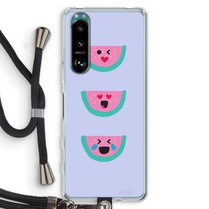 Smiley watermeloen: Sony Xperia 5 III Transparant Hoesje met koord