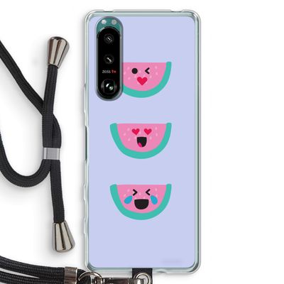Smiley watermeloen: Sony Xperia 5 III Transparant Hoesje met koord