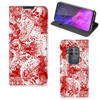 Mobiel BookCase Motorola One Zoom Angel Skull Rood - thumbnail