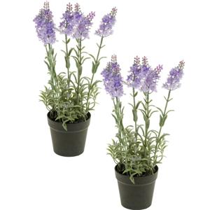 Kunstplant Lavendel - 2x - lila paars - 28 cm - in pot - Lavandula - nepplant - kamerplant
