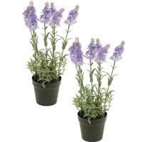 Kunstplant Lavendel - 2x - lila paars - 28 cm - in pot - Lavandula - nepplant - kamerplant