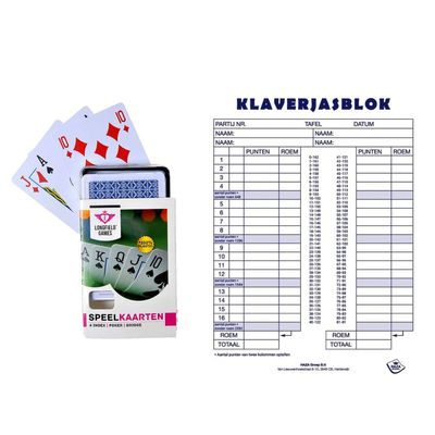 Scoreblok Klaverjassen spel 50 vellen met 2 pakjes speelkaarten