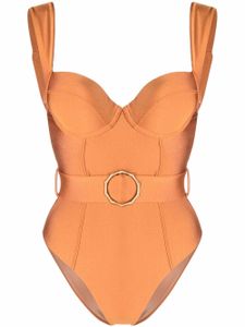 Noire Swimwear maillot de bain ceinturé - Orange