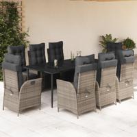 9-delige Tuinset met kussens poly rattan grijs