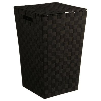 Wasmand gevlochten Rotan - zwart - 57 liter - 33 x 33 x 53 cm - met deksel