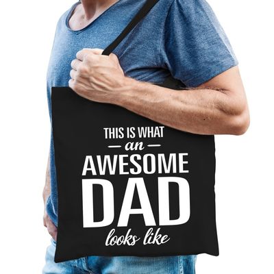 Katoenen cadeau vader tasje awesome dad zwart Katoenen cadeau vader tasje awesome dad zwart