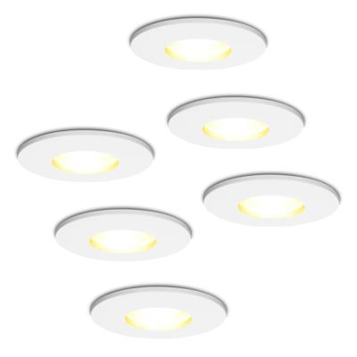 Set van 6 Barcelona - LED Inbouwspots - 4 Watt 345 lumen - 2700K Warm wit - GU10 - Dimbaar - Rond - IP44 voor badkamer, buiten en binnen - Wit Set van 6 Barcelona - LED Inbouwspots - 4 Watt 345 lumen - 2700K Warm wit - GU10 - Dimbaar - Rond - IP44 voor badkamer, buiten en binnen - Wit
