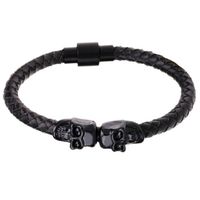 LGT Jewels Leren armband Edelstaal Twin Skull Zwart