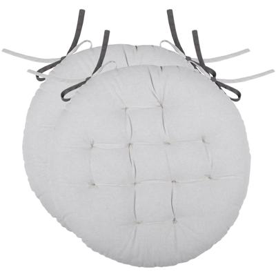 Stof Textile stoelkussen rond - 2x - licht/donkergrijs - 2 zijden - 38 cm - touwtjes sluiting