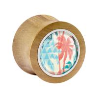 Double Flared Plug met Surf Design Teakhout Tunnels & Plugs