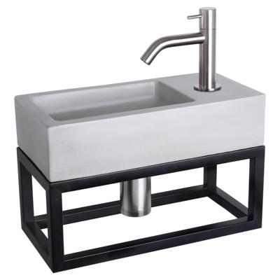 Differnz Ravo fonteinset beton lichtgrijs - kraan gebogen - met handdoekrek - 38.5 x 18.5 x 9 cm - mat chroom