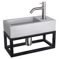 Differnz Ravo fonteinset beton lichtgrijs - kraan gebogen - met handdoekrek - 38.5 x 18.5 x 9 cm - mat chroom